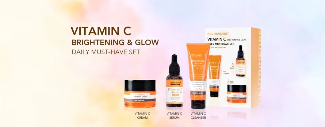 Hot Sale Skin Care OEM Vitamin C for Dark Spots Antioxidant Glowing Face Serum Skin Set