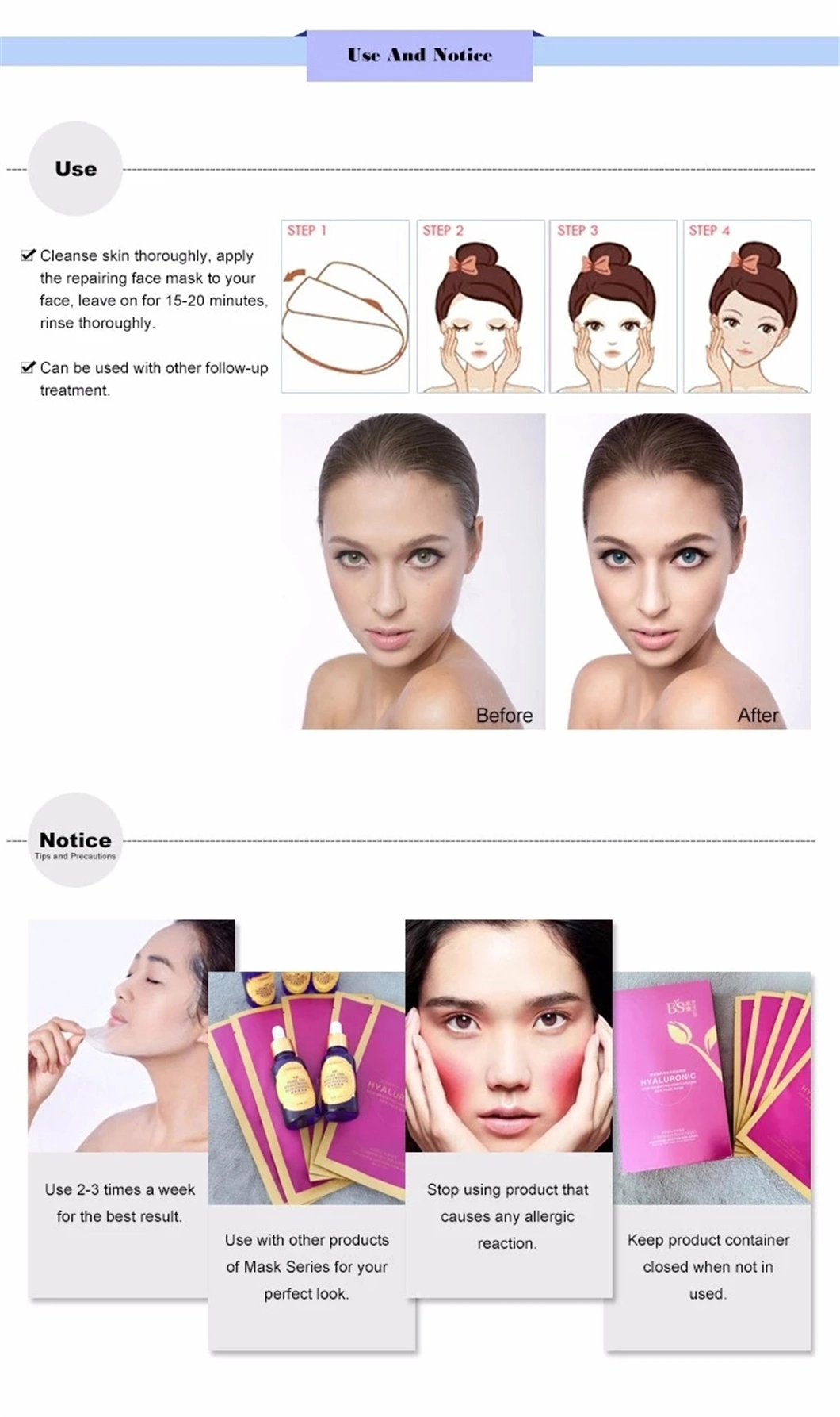 Bomsur OEM Factory Wholesale Ha Moisturizing Face Mask Cosmetic Beauty Product for Anti-Aging